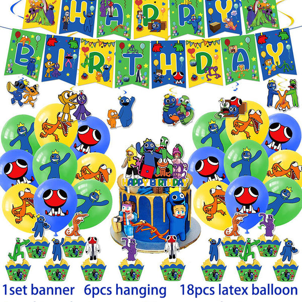 Set decoración de cumpleaños temática Rainbow Friends 38 piezas