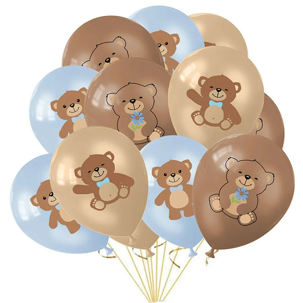 Set 12 globos de latex baby shower temática Osito azul marrón