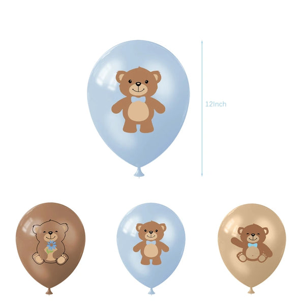 Set 12 globos de latex baby shower temática Osito azul marrón