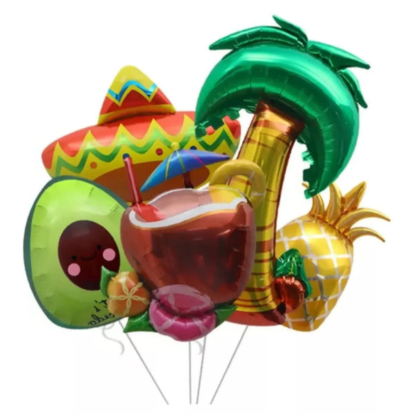 Pack 5 globos metalizados temática fiesta mexicana tropical