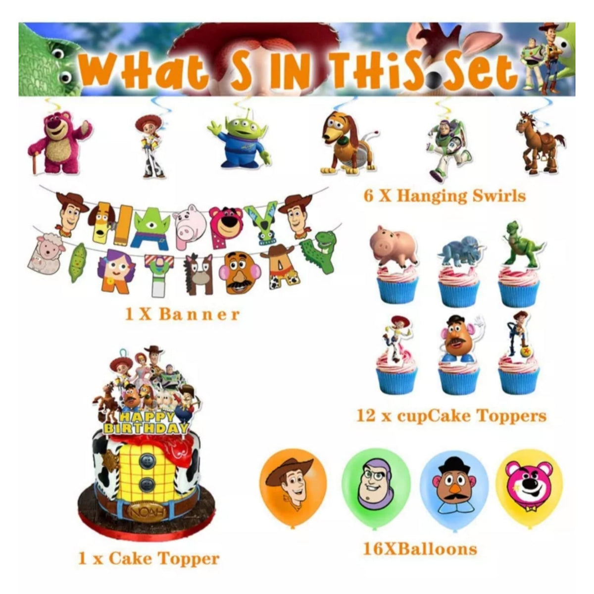 Set decoración de cumpleaños temática Buzz Woody toy story