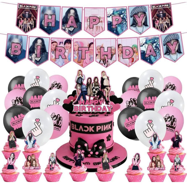 Set Decoración Cumpleaños Banda Coreana Black Pink  Kpop
