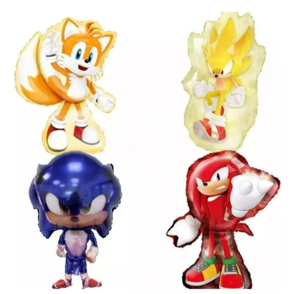 Set 4 Globos Sonic Y Amigos. Decoración Cumpleaños