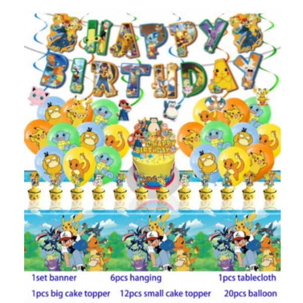 Set decoración cumpleaños temática anime pkmon 41 pcs