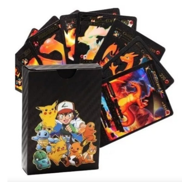 Set 55 cartas metalizadas color negro pkmon con caja