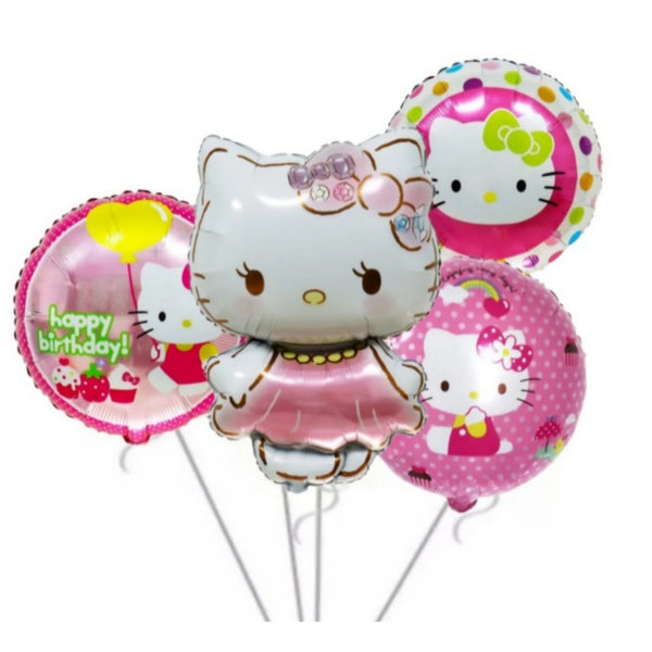 Set 4 globos metalicos temática Hello Kitty
