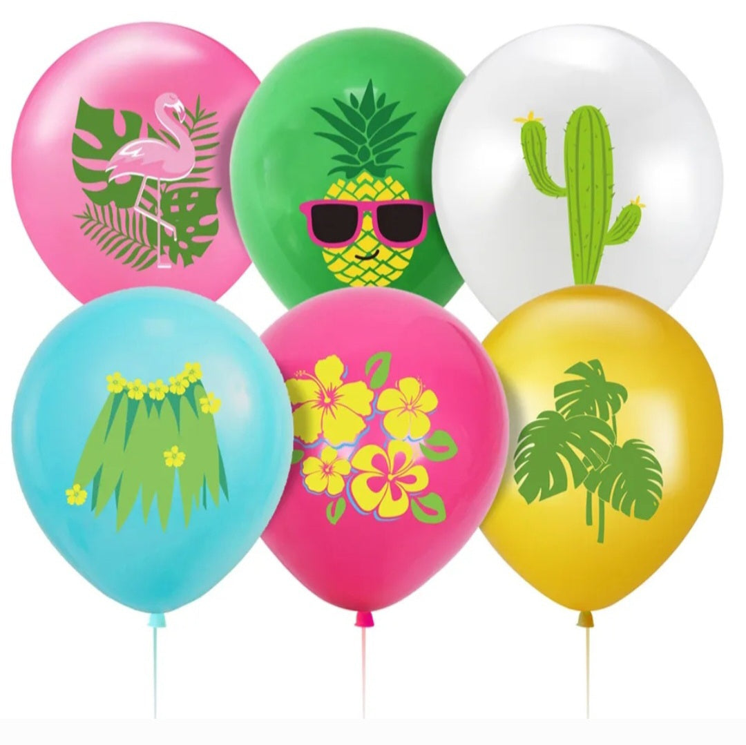 Set 12 globos de látex temática Fiesta Hawai Tropical Aloha