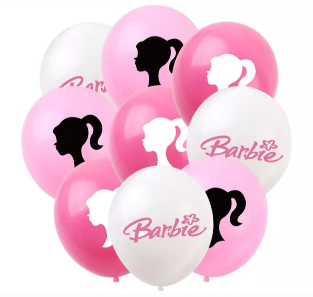 Set 12 globos de latex temática Muñeca Barbie