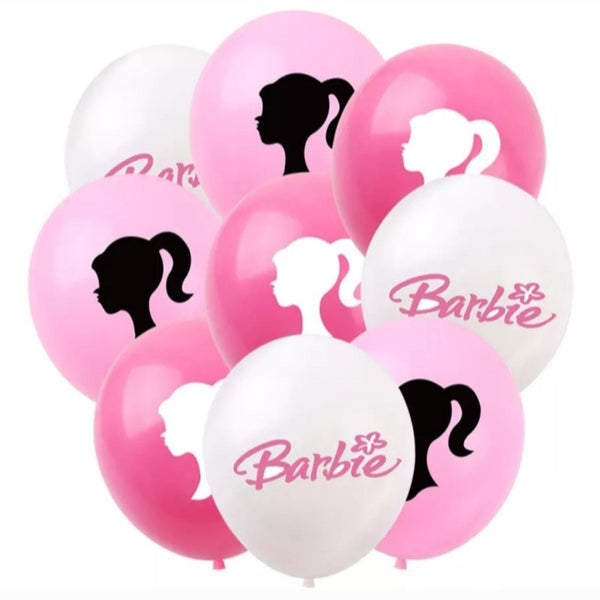 Set 12 globos de latex temática Muñeca Barbie