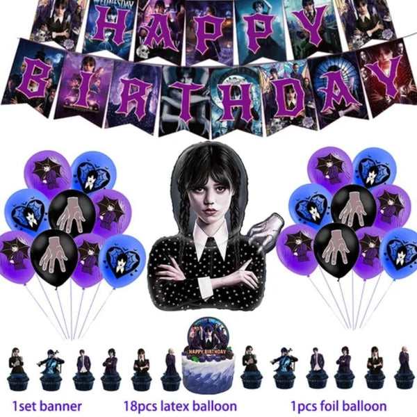 Set decoración Cumpleaños Merlina Addams (genérico)