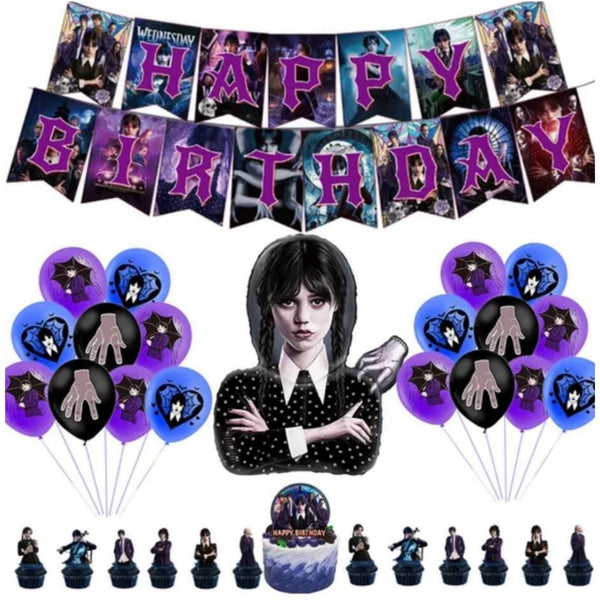 Set decoración Cumpleaños Merlina Addams (genérico)