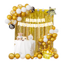 Set decoración de cumpleaños dorado con globos y cortina 60 piezas