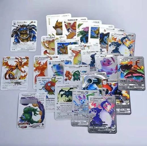 Set 55 cartas metalizadas color plateado Pokemon con caja