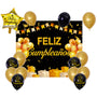 Set Decoración Feliz Cumpleaños Negro Y Dorado Con Telón