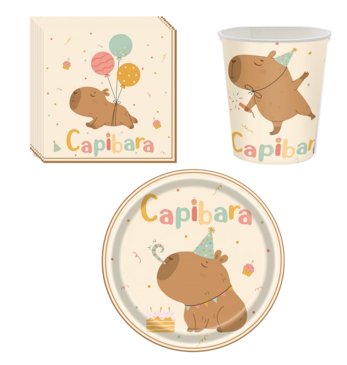 Vajilla Cumpleaños  Temática Capibaras Kawaii Tierno