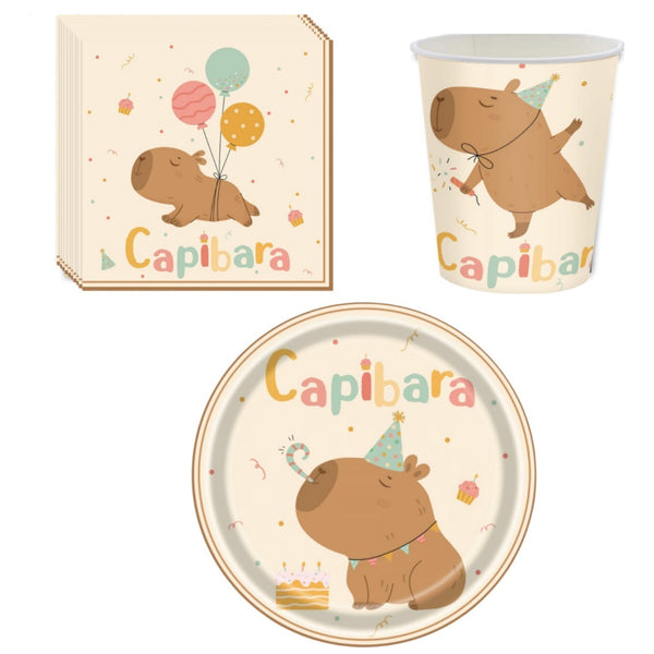 Vajilla Cumpleaños  Temática Capibaras Kawaii Tierno