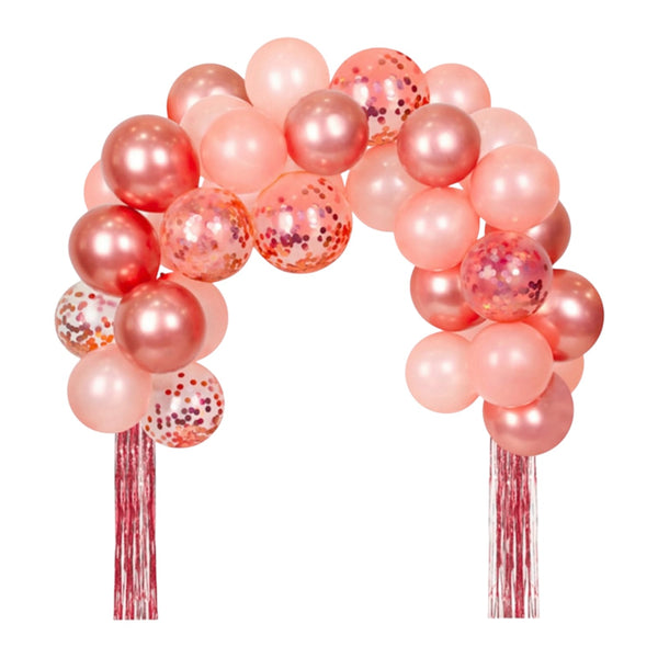 Set Arco Orgánico Globos Latex Cortina Oro Rosa 34pcs