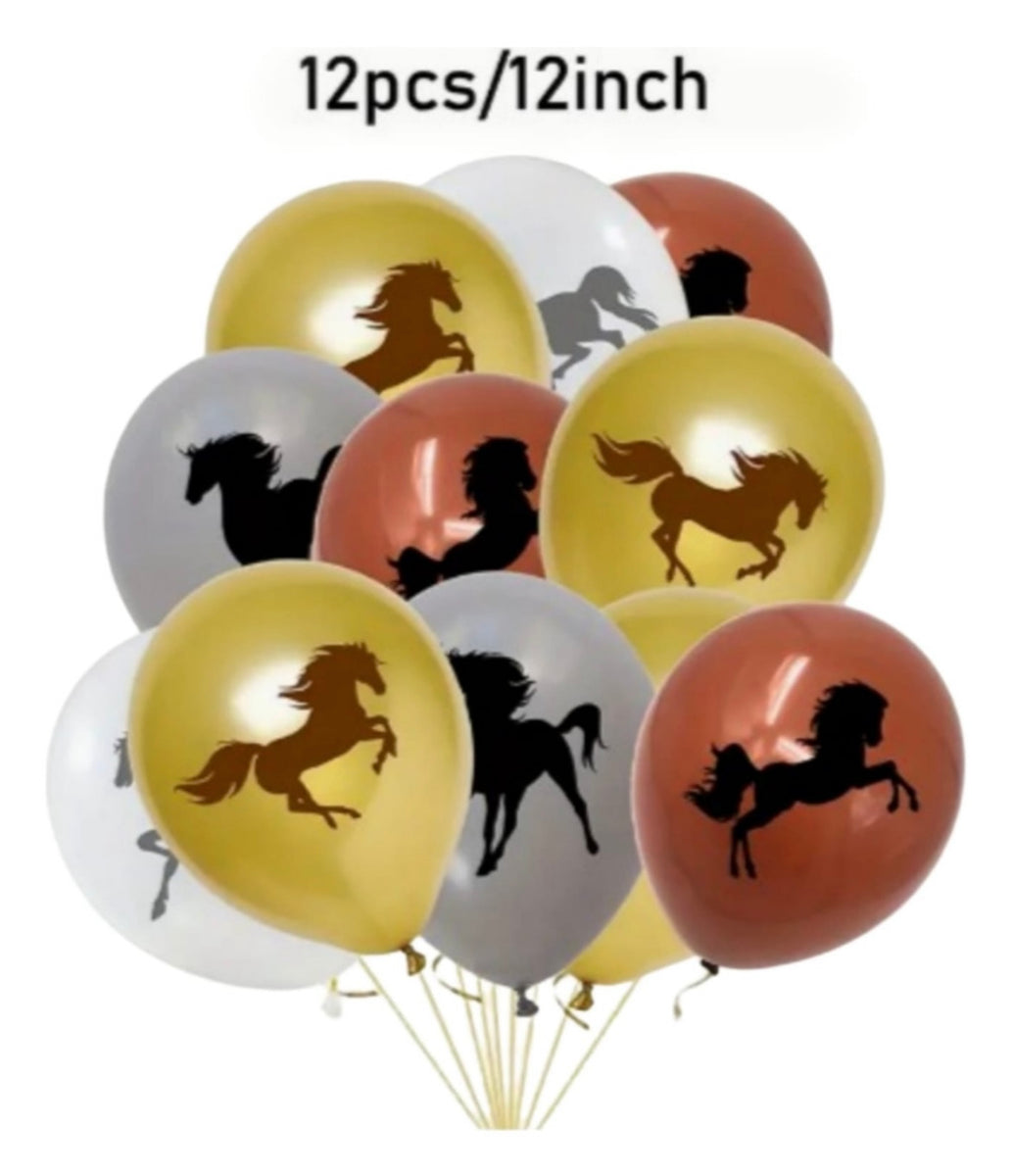 Set 12 Globos Latex Caballos  Lejano Oeste