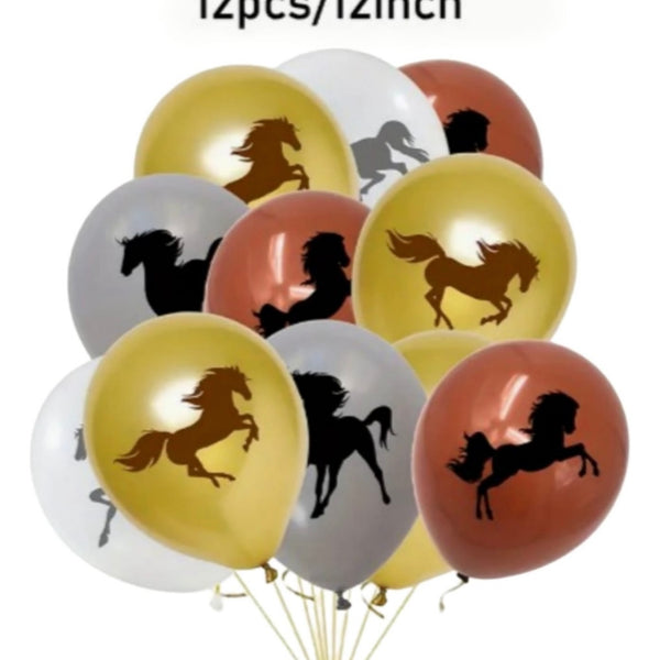 Set 12 Globos Latex Caballos  Lejano Oeste