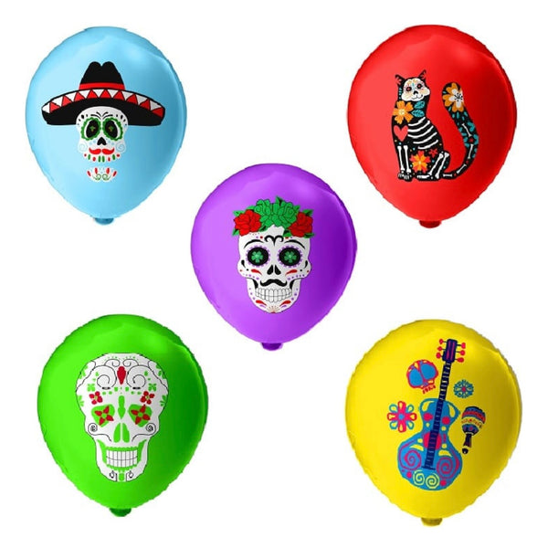 Set 12 Globos De Látex Fiesta Mexicana Catrina