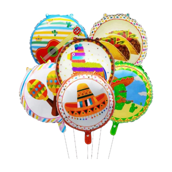 Pack 6 Globos Metálicos Temática Fiesta Mexicana