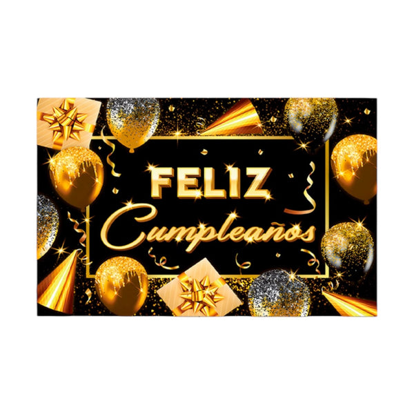 Fondo Telón Feliz Cumpleaños Negro Y Dorado Cotillón