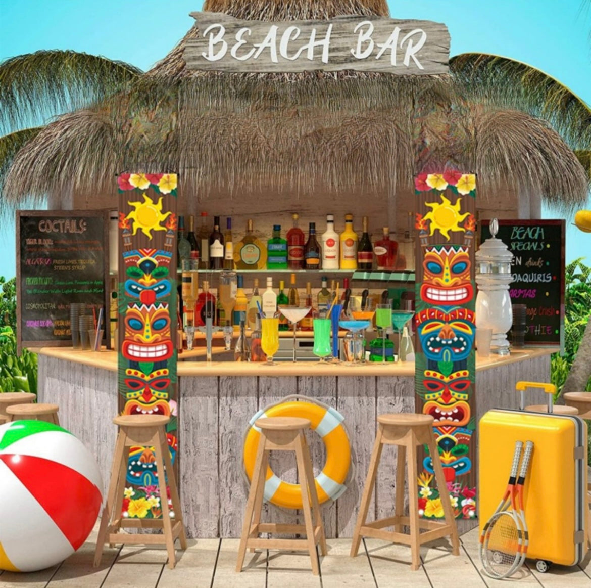 Set Decoración Cumpleaños Cartel Pancarta Hawaiana Aloha