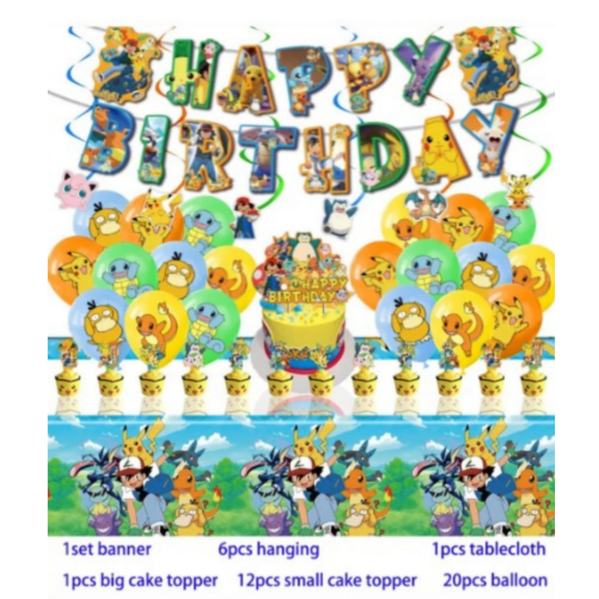 Set decoración cumpleaños temática anime Pokemon 41 pcs