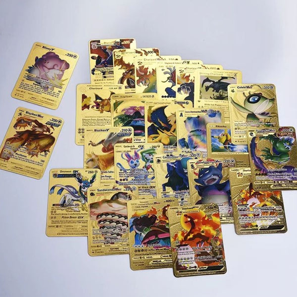 Set 55 cartas metalizadas color dorado Pokemon con caja