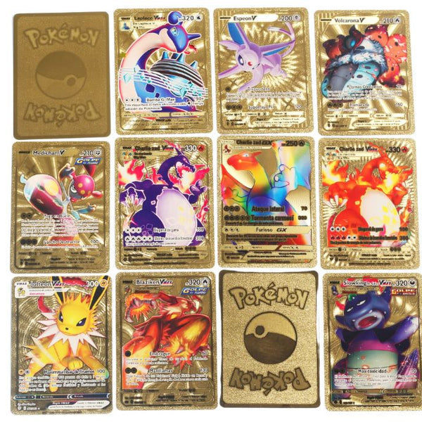 Set 55 cartas metalizadas color dorado Pokemon con caja