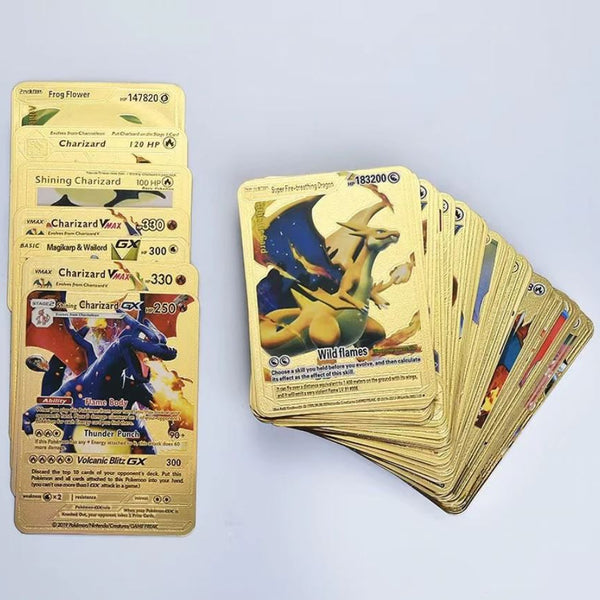 Set 55 cartas metalizadas color dorado Pokemon con caja