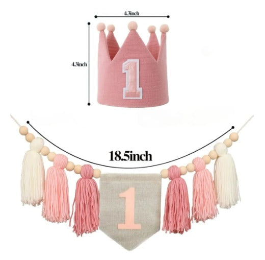 Set Decoración Cumpleaños Niña Bebe Primer Año Rosa Silla