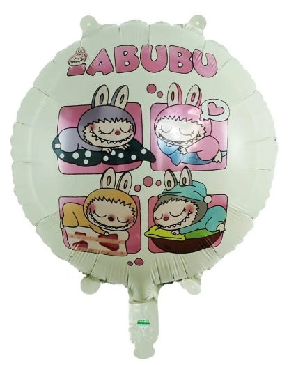 Set 5 Globos Metálicos Cumpleaños Labubu Kawaii Blanco