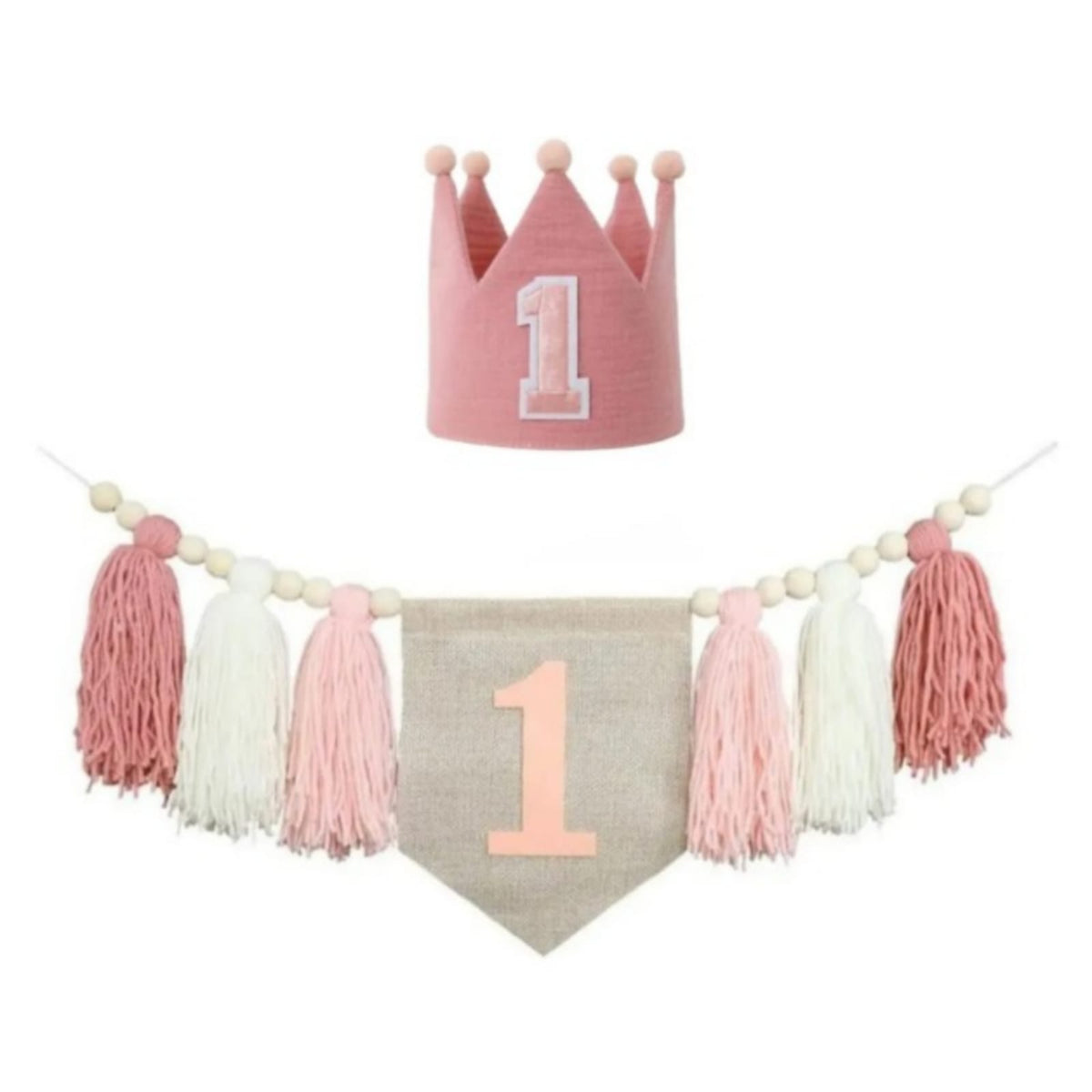 Set Decoración Cumpleaños Niña Bebe Primer Año Rosa Silla