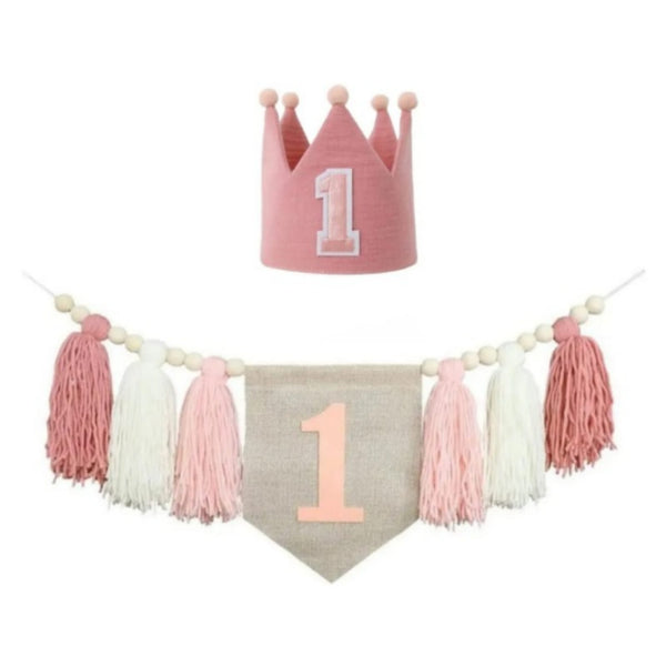 Set Decoración Cumpleaños Niña Bebe Primer Año Rosa Silla