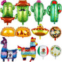 Set 12 Globos Metalicos Temática Fiesta Mexicana