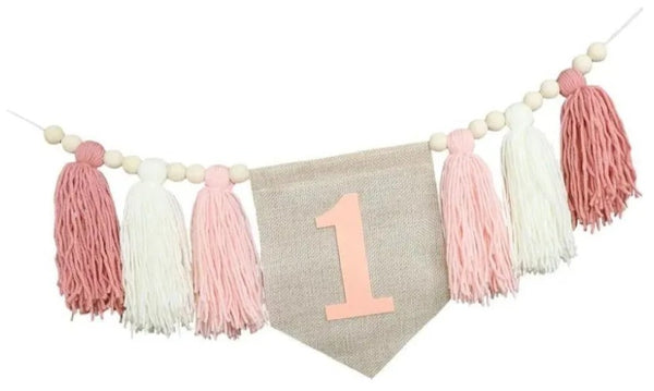 Set Decoración Cumpleaños Niña Bebe Primer Año Rosa Silla