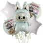 Set 5 Globos Metálicos Cumpleaños Labubu Kawaii Blanco