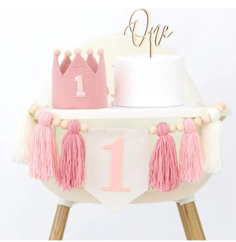 Set Decoración Cumpleaños Niña Bebe Primer Año Rosa Silla